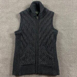 Eddie Bauer Vest Women's XS Cable Knit Wool Puffer Quilted Lined Full Zip Gray